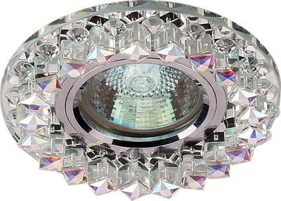 купить Светильники светодиодные декоративные FT 940 CL, Светильник " De Fran " под светодиодную лампу и с торцевой светодиодной подсветкой 12SMD 1,5Вт, хром зеркальный + кристаллы прозрачные 3000К